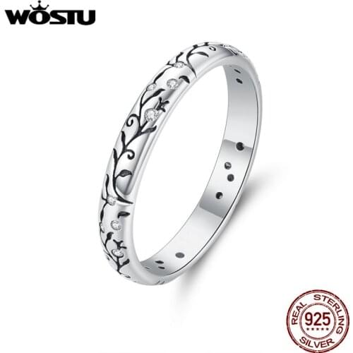 WOSTU Retro Ring 100% 925 Sterling Silver Polished Stackable Filigree Finger Ring for Women Vintage Silver Jewelry Anel CQR659