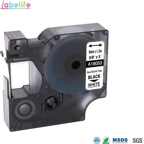 18053 Black on White 9mm for DYMO Rhino Industrial IND Heat Shrink Tubes LabelWriter and Industrial Label Makers 3/8" S0718280