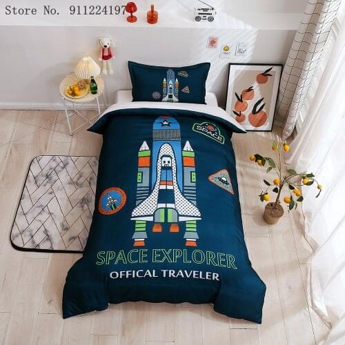2/3 Pcs Rocket Duvet Cover Cartoon King Queen Single Bedding Sets Kids Boys Space Exploration Quilt Comforter Covers