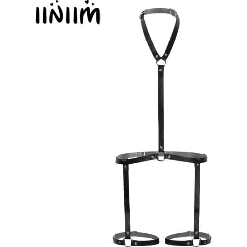 Unisex Men Womens Fashion Punk Gothic PU Leather Sissy Harness Bondage Body Waist Belt with Leg Garter Cosplay Clubwear Costumes