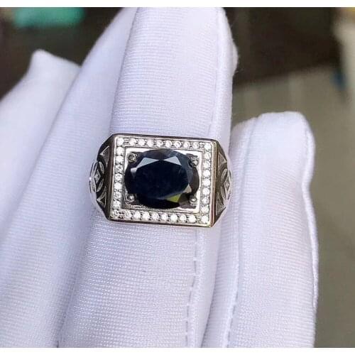Free shipping Natural and Real Sapphire Man Ring 925 sterling silver Wholesales Fine jewelry Natural Sapphire Man Ring 8*10mm