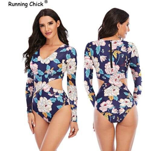 One-piece long-sleeved surf suit sunscreen womens swimsuit hot spring diving suit