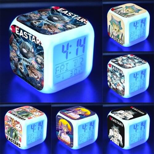 Beastars Alarm Clock Legoshi Led Light Change LED Display Reloj Kids Birthday Gift Despertador Square Table Clock Digital Reveil