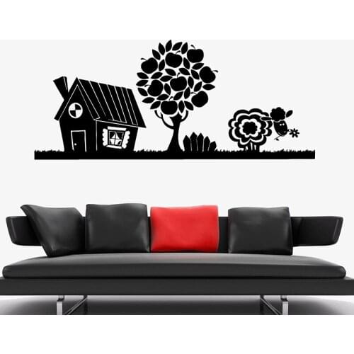 Village Wall Decal Country House Nature Farm Sheep Garden Door Window Vinyl Stickers Kids Bedroom Nursery Interior Decor Q971