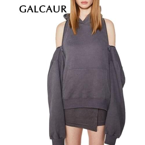 GALCAUR Hollow Out Womens Sweatshirts Hooded Long Sleeve Off Shouder Backless Fashion Streetwear Pullovers Female 2021 Clothing