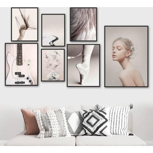 Guitar Wing Girl Veil Ballet Shoes Daisy Wall Art Canvas Painting Nordic Posters And Prints Wall Pictures For Living Room Decor