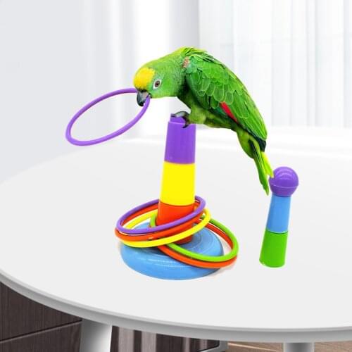 Pet Parrot Toy Bird Toy Set Height Adjustable Toss Ring Bird Training Toy Bird Intelligence Toy for Parakeet Cockatiel