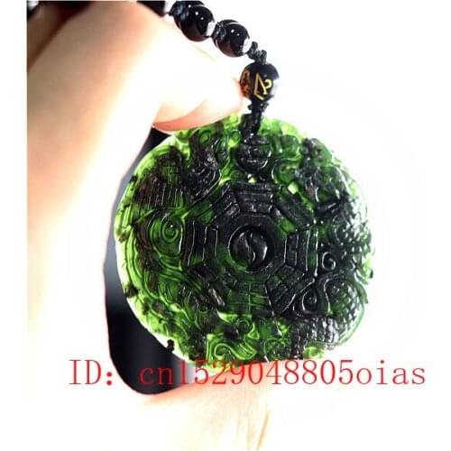 Chinese Natural Black Green Jade Dragon Phoenix Pendant Beads Necklace Charm Jewelry Obsidian Carved Amulet Gifts for Women Men