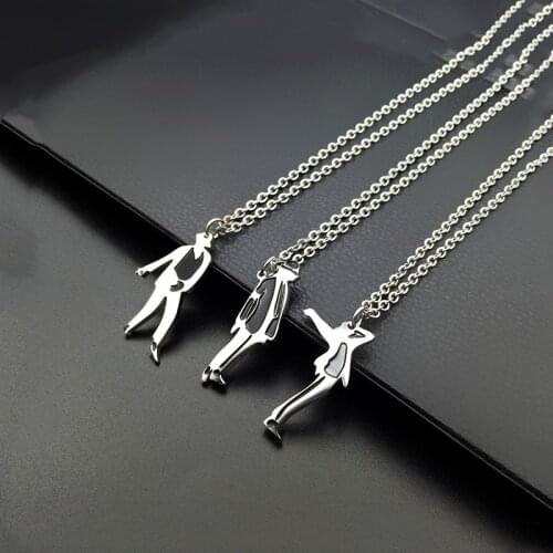 Classic Men Posture Stainless Steel Pop Star Singer Pendant Dancing Michael Jackson Link Chain Necklace Souvenirs Gift for Fans