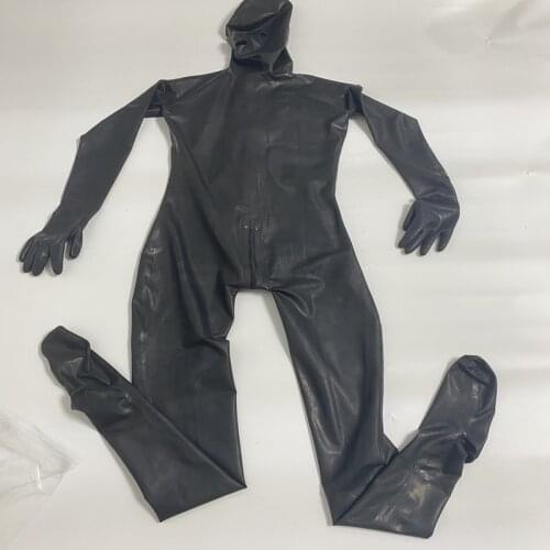 Instock Nature Latex Catsuit With BackThru-Crotch Zip 0.4MM Latex Rubber Full Cover Bodysuit Black Color Handmade Latex Tights