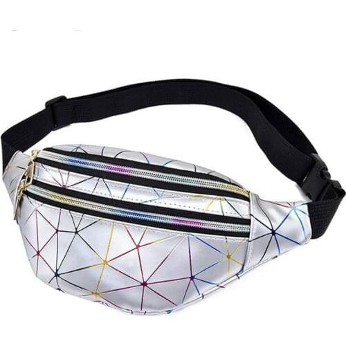 Fashion Holographic Fanny Pack Womens Belt Bag Female Waist Bags Laser Chest Phone Pouch Lady Banana Purse Bum Bag Kidney