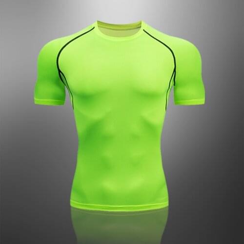 Mens summer super soft fluorescent green T-shirt mens short-sleeved quick-drying elastic T-shirt casual T-shirt top