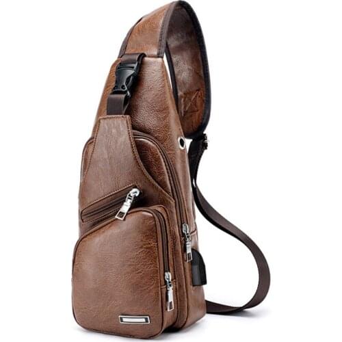 Men USB Charging Cross Chest Bag 2021 PU PVC Shoulder Bag Diagonal Package Messenger Travel Bag