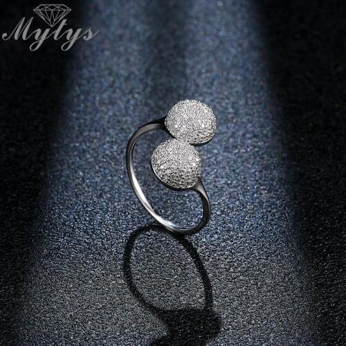 Mytys Cuff Open Ring Pave Setting Crystal Girls Party Jewelry FashionAdjustable Free Size Silver Crystal Rings for Women R1977