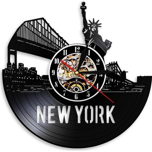 New CD Vinyl Record Wall Clock Statue Of Liberty Souvenir Theme Wall Watch Modern City Art Horloge Murale Classic Decor