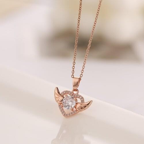 2021 New Spirit Angel Heart Necklace Girl Angel Wing Zircon Pendant Love Collar Chain Gift name necklace initial charms