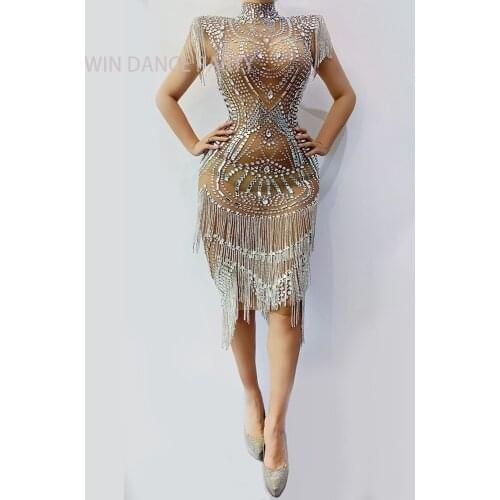 Formal High Neck Long Sleeve Evening Dresses 2021 Mermaid Latin Modern Dance Birthday Anniversary High End Luxury Shinning