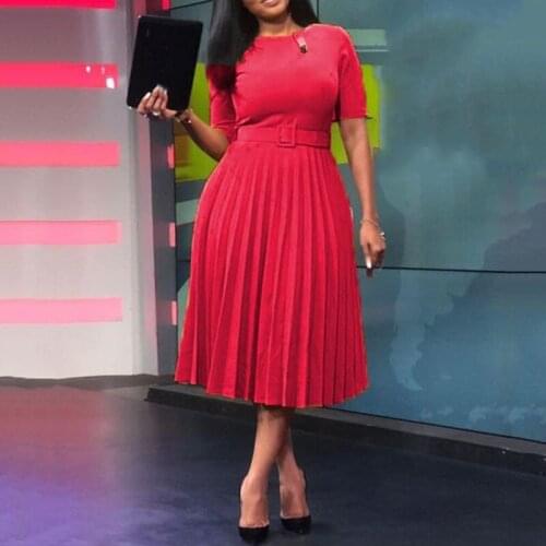 African Fashion Pleated Office Elegant Dress Women Summer 2021 Oversize Vestido Yellow Casual Ladies Midi Dresses Plus Size 3XL