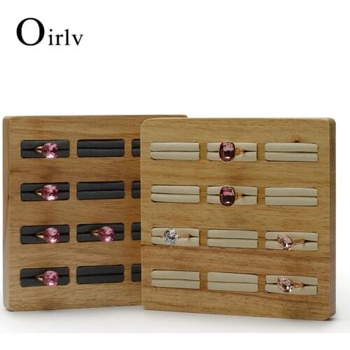 FANXI Ring Display Stand Wood Jewelry Display with Microfiber 12 Grids Ring Display Tray Jewelry Display Holder Ring Organizer