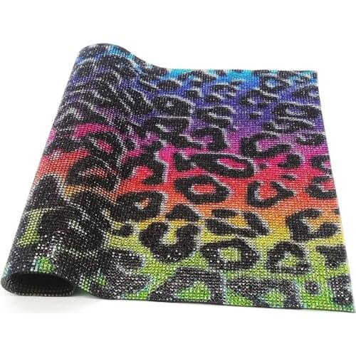 Rainbow Leopard Print Self Stick Automotive Interior Glass Crystals DIY Decoration Sticker for Car Mobile Phone Laptop