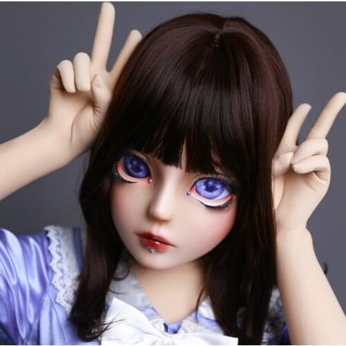 S08)HIDOLLS Handmade Female Girl Resin Half Head Cosplay Japanese Role Play BJD Kigurumi Mask Crossdresser Doll Mask