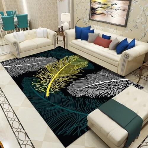 Living room modern feather print carpet pad bedside interior doormat, living room bedroom home carpet floor non-slip doormat