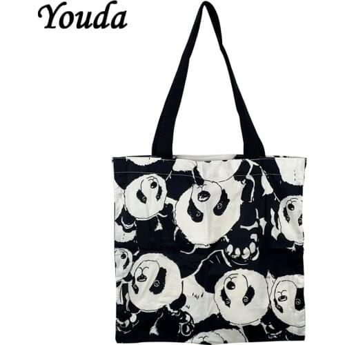 Youda Womens Panda Cool Handsome Cotton Fabric Shoulder Bags High Capacity Book Shopping Totes Bag Ladies Handbag for Girls