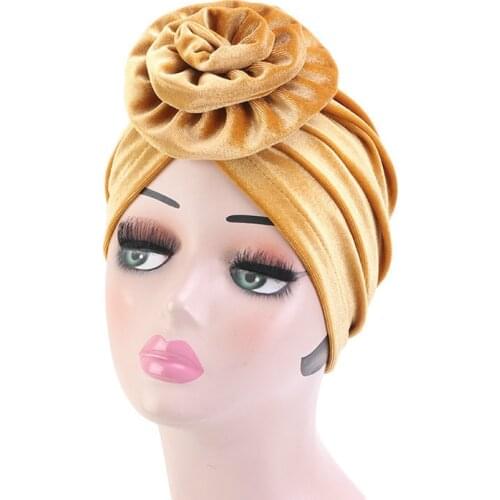 Fashion 3D Flower Velvet Plain Hijab Cap Women Muslim Turban Hat Islamic Scarf Turban Warm Bandana Hat Lady Hair Accessories