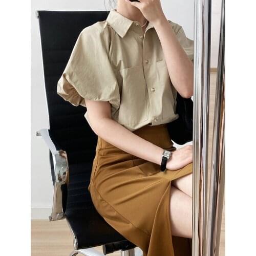 Women Fashion Puff Sleeve Shirt Fashionable French Vintage Shirts Summer All-Match Short-Sleeved Temperament Top Street Wear