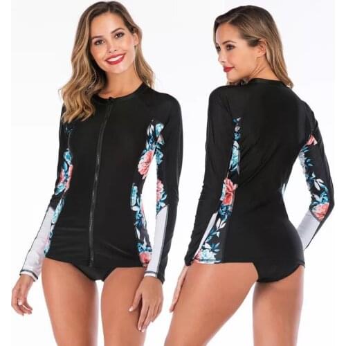 2019 Long Sleeves Swimsuit for Women Rash Guard Floral Printed Surfing Rashguard Two Piece Swimwear Bathing Suit maillot de bain