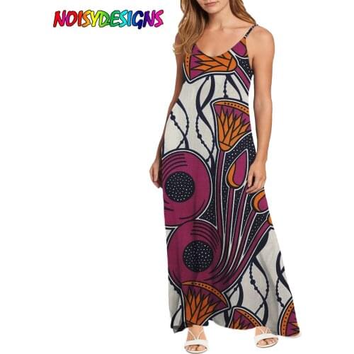 NOISYDESIGNS African Kente Flower Printed Sling Maxi Dress Sexy Elegant for 2021 Fashion Women Summer Lounge Wear Clothes
