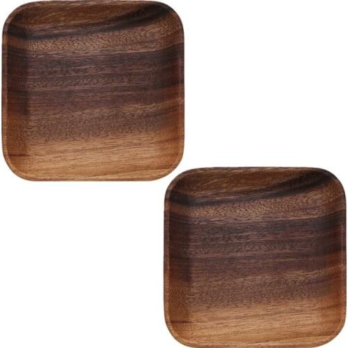 2 Pieces Square Acacia Wood Serving Tray for Home Decor,Wood Platters & Dish Plates for Fruits,Cupcakes,Sushi,Food