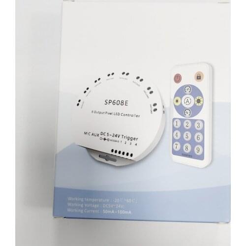 20pcs SP608E WS2812B Music Controller 8 CH Signal Output WS2811 LED Light Strip Built In Mic Bluetooth-compatible App DC5V-24V