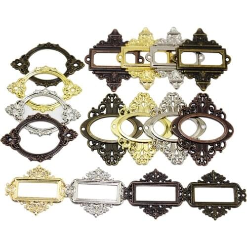 5pcs Drawer Label Frame Tags Vintage Name Card Holder Metal Pull Frame Handle Hardware Handles Furniture Decor