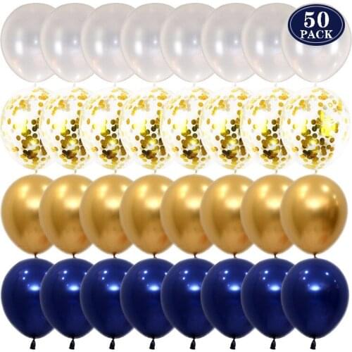 50PCS Gold Silver-and-silver-blue Latex Balloons Combine Birthday Party Background Sale Party Supplies Decoration