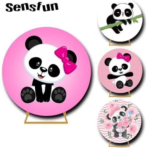 6 Options Cute Panda Round Backdrop For Photography Kids Baby Shower Newborn 1st Birthday Party Background Cover For Photography