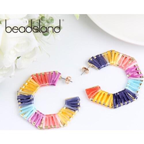 Beadsland Hoop Earrings Colorful Rope Ｗinding Hexagon Design Fashion Ethnic Woman Girl Party Festival Hot Sell Gift 40357