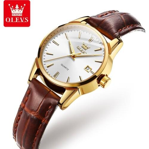OLEVS Brand Ladies Quartz Watch Waterproof Womens Vintage Watch with Leather Strap Luxe Clock Gifts relojes para mujer