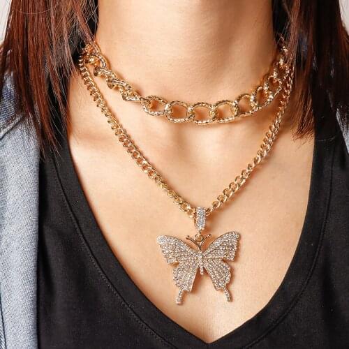 Trend Gold Sparkling Full Crystal Pave Butterfly Pendant Cubic Zircon 3D Butterfly Pendant Necklace Women Female Wedding Jewelry