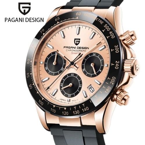 PAGANI DESIGN Mens Fashion Watches Luxury Rose Gold VK63 Business Quartz Clock Stainless Steel Waterproof Sports Wrist Watch Men