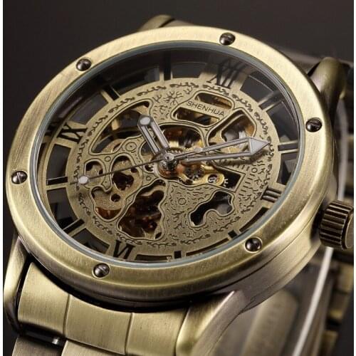 Vintage Bronze Men watches Automatic Skeleton Antique Steampunk Casual Mechanical Wrist Watches Retro Clock Relogio Masculino