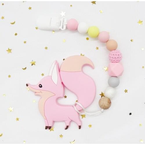 Handmade Pacifier Clips Pacifier Chain Fox Silicone Teether Baby Teething Silicone Beads Soother Dummy Holder Childens Goods