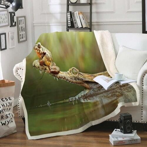 Design 3d Crocodiles Soft Blanket Cartoon Bedding Wild Life Custom Sherpa Blanket Colorful Plush Bedspread Sofa For Kids