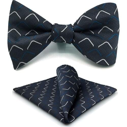 E17 Dark Grey Geometric Silk Mens Necktie Set Dress Classic Ties for Male Groom Fashion Hanky Extra Long Size