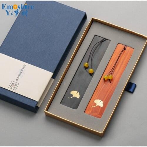Emoshire Two Pieces Wood Bookmark Classical Bookmark for School Office Graduation Gift with Brand Box Wooden Bookmark M121