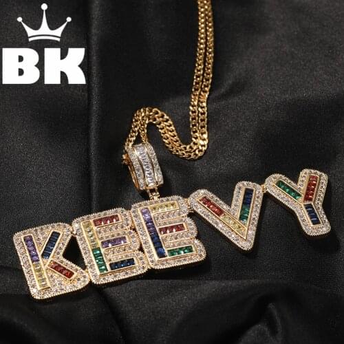 HIP HOP Custom Big Baguettecz Colorful Letter Grass Font With Clasp Pendant Combination Words Name Zirconia Jewelry