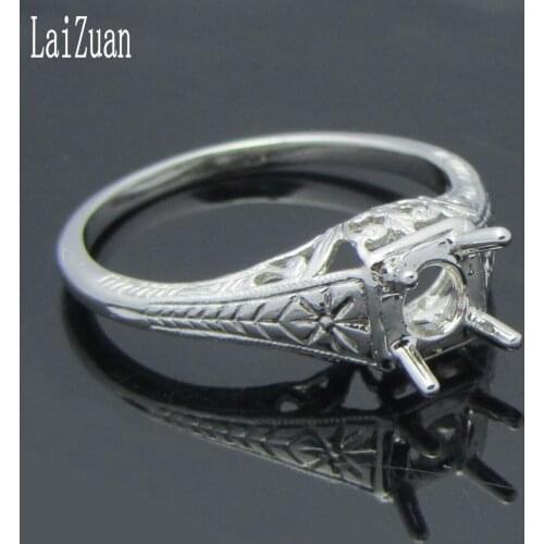 LaiZuan 5mm Round Sterling Silver 925 Vintage Women Jewelry Semi Mount Ring Setting Engrave Engagement Wedding Ring wholesale