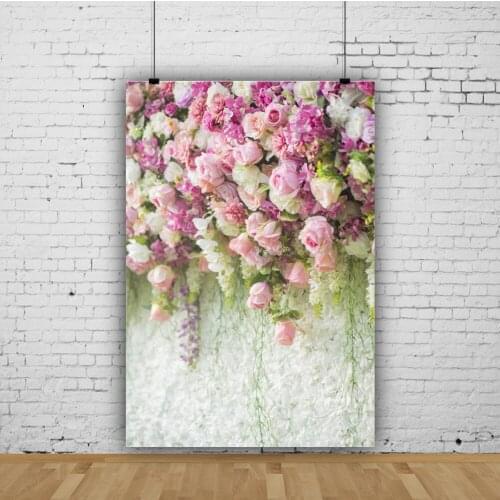 Beautiful Pink White Rose Wall Wedding Portrait Photography Vinyl Background Decor Photocall Backdrop for Photo Studio Props