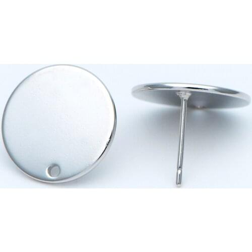 10pcs Silver Tone Round Ear Posts, Disc 12/ 15mm, Rhodium Plated Brass, Geometric Stud Earring Components (GB-1003)