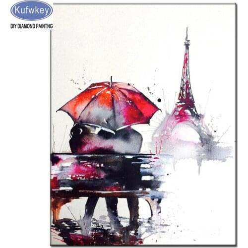 KUFWKEY 2019 New 5d DIY diamond painting Landscape diamond embroidery mosaic Love Paris Couple Paris Tower City wedding decor